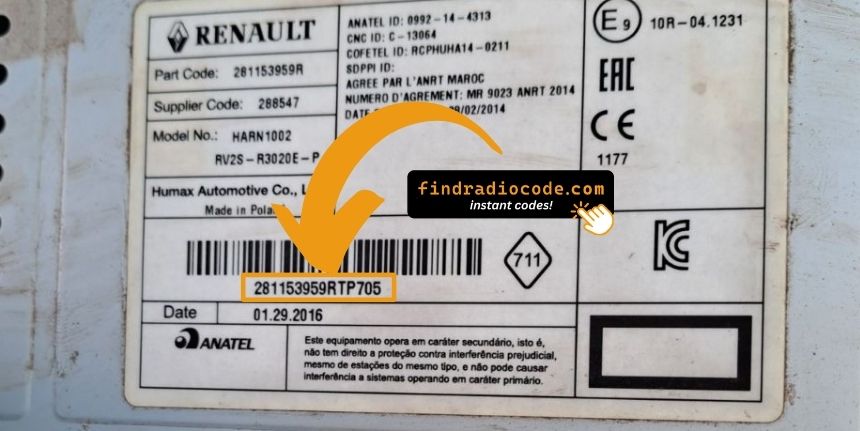 Renault radio unlock code using serial number